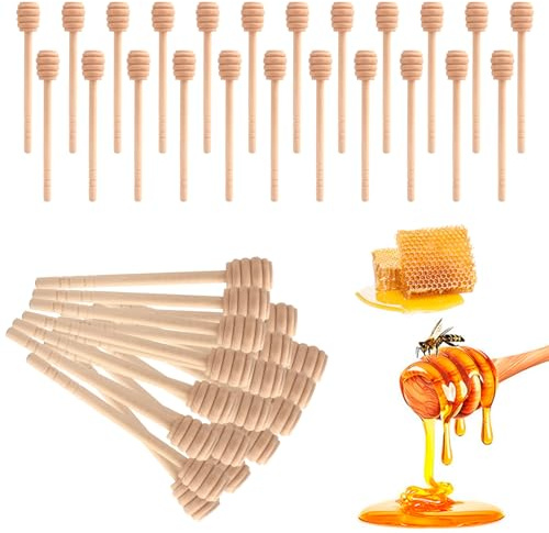 Cuchara Miel Madera, 50 Piezas Mini Palitos de Miel Agitador Mezclador de Miels Dispensador Portátil Palos Mermelada Recoger Varilla de Agitación Palito de Panal (15cm)