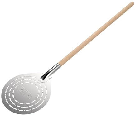 ZiiPa • Civita perforerad rund pizzaspade • livsmedelsrostfritt stål • ergonomiskt trähandtag • Ø 20 cm • Pizzaiolo-verktyg • Hemmagjord pizzaredskap • pizzaugn för trä/gas • Enkel rotation