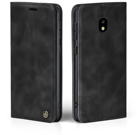 LBH Handyhülle für Samsung Galaxy J5 (2017) in Schwarz mit Karten- und Geldfach Smartphone Hülle mit Standfunktion Flip Case Schutzhülle Magnetverschluss Vintage