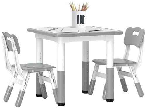AIYAPLAY Kids Table and Chair Set Height Adjustable Easy to Wipe Desk Grey