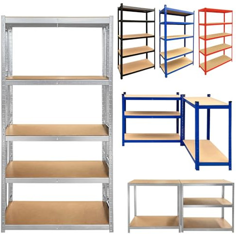 Schwerlastregale, 5 Etagen, verstellbares Lagerregal, 875 kg Kapazität (175 kg pro Regal), für Lager/Garage/Schuppen/Werkstatt/Gewerbe/Industrie/Küche, 150 x 70 x 30 cm (H x B x T)