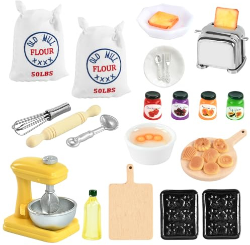 Puppenhaus Küchenzubehör Set, Miniatur Wichtel Zubehör, Puppenhaus Zubehör, Mini Möbel Puppenhaus, Küche Möbel Backen Zubehör, Miniatur Wichtel Backset Weihnachten Deko (22PCS)