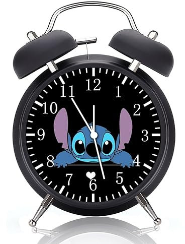 Twin Bell Stitch Alarm Desk Clock with Night Light Quite Silent Non-Ticking 4 Inches Metak and Glass Face Great For Decor or Gifts G209
