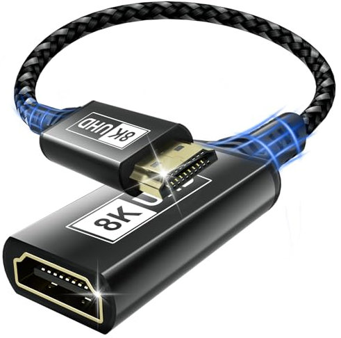 HDMI extension cable,0.2M cable 8K 60HZ 4K 120HZ/144HZ HDMI 2.1 extension cable male to female 48Gbps ultra high-speed UHD eARC HDCP 2.3 Dynamic HDR10+ Compatible with TV stick,HDTV,PS5 PS4 Black