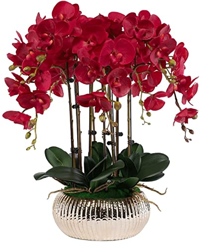 XFLSDHGD Phalaenopsis Artificielle avec vase Orchidée artificielle Bonsaï Faux Plantes Centre de Table Salle à Manger Arrangements de Salon Décoration