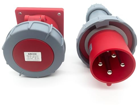 1Set 63A 4Pin Male+Famale Flush-Mounted Receptacle Connector(Compatible with 60amp),Industrial Waterproof Concealed Socket,IP67 Aviation 3phase Plug&Socket,IEC60309 3P+E 6H