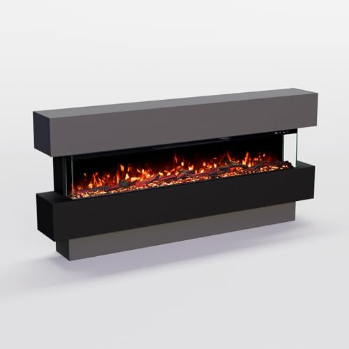 GLOW FIRE Elektrokamin Clear 50 mit realistischem 3D LED-Feuer - Stand-Elektrokamin mit Heizung und Kaminfeuer, App Steuerung, Knistereffekt & Timer, max. 1800 W, 149x69x21cm, Grau