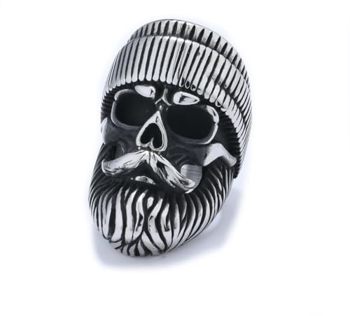 fycouyee Personality vintage stainless steel biker men's beard skull ring