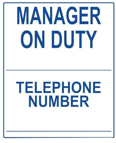Pool Informational - Manager on Duty and Telephone Number Write-on Sign Metal Sign 12 x 16 Inch Wall Decor for Indoor & Outdoor Use