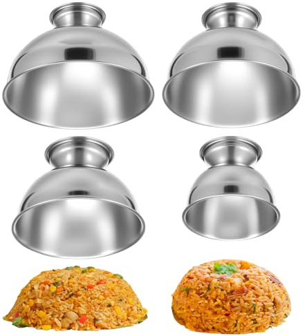 4 stycken risformar av rostfritt stål, risformare, rispressform, 4 storlekar, rund äggform, för servering av sushi, för hem, restaurang och som dekoration (silver, 4)