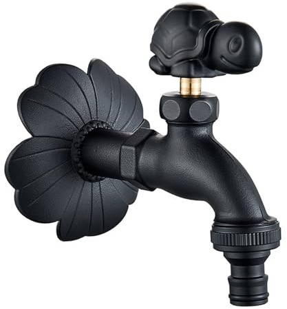 XSDSM Robinet Exterieur Rétro Mural En Forme De Tortue G1/2 Robinet De Jardin Decoratif Base En Pétales,Noir