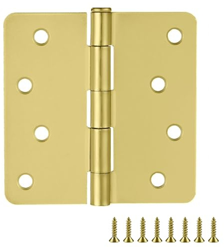 Design House 181529 8-Hole 4 x 4, 1/4, 10-Pack, Satin Brass, 4-inch 1/4-inch Radius Door Hinge