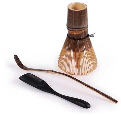 BambooMN Matcha Whisk Set - Black Chasen and Chashaku, Deep Scoop - 1 Set