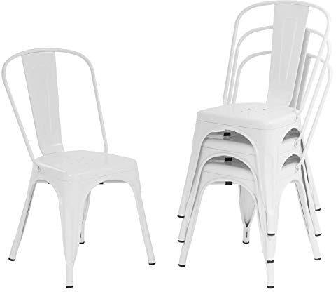 FDW | Set of 4 Metal Dining Chairs | Cream | Stackable Tolix Side Chairs with Backrest | Scratch-Resistant | Non-Slip Feet | Indoor/Outdoor Use | 330 lbs Capacity | Ideal for Kitchen & Restaurant