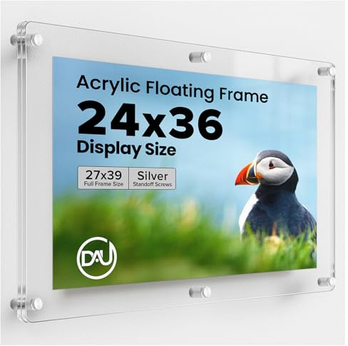 Frameless Floating Acrylic Frame 24x36 - Clear Picture Frame for Diploma, Wall Art, Photo, & Paintings, Heavy Duty Acrylic Floating Frames, Wall-Mounted Picture Frames, Rectangular Photo Holder