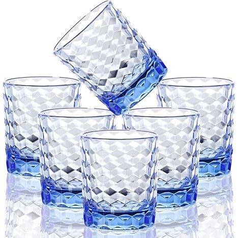 [Feel Like Glass] 250 ml 6 Stück Premium unzerbrechliche Trinkgläser Kunststoff Trinkgläser Spülmaschinenfest BPA-frei Kleine Acryl Saftgläser für Kinder Kunststoff Wassergläser (Blau)
