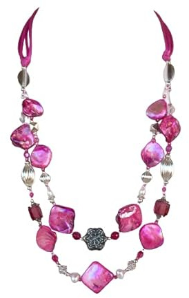 Collana donna a due fili fatta a mano Luminosa fucsia