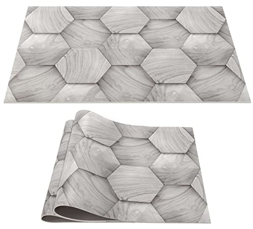 Mantel individual lavable, PVC, antideslizante, mesa de comedor, decoración para interiores y exteriores, 30 x 45 cm, aspecto de madera, color gris, juego de 2 unidades