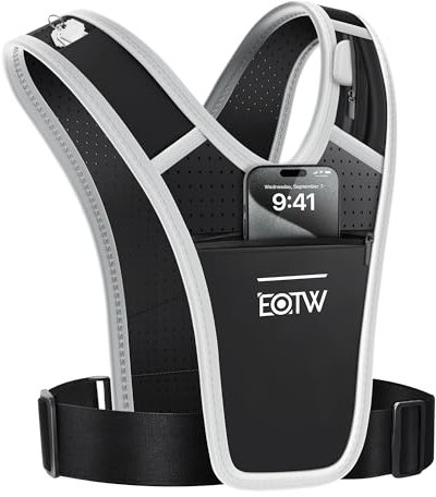 EOTW Laufweste Herren Damen Reflektierend Running Vest, Laufweste Smartphone Joggen, Verstellbare Taille Wasserfester Handytasche Brusttasche Handyhalterung für Alle Handy der Größe 6,8(Schwarz)