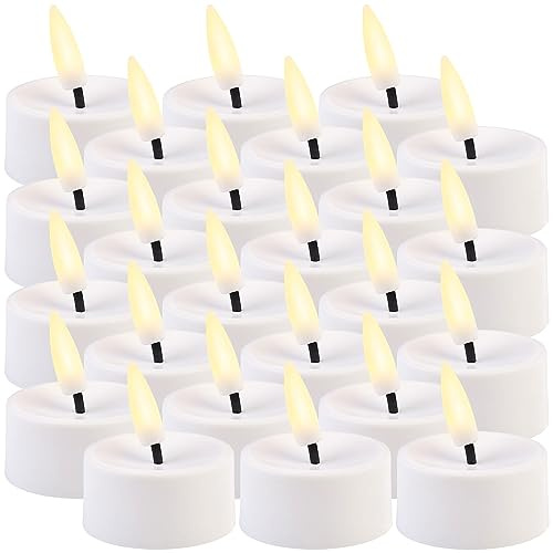 Britesta LED-Kerzen-Teelicht: 24er-Set LED-Teelichter mit nachgebildetem Docht und Timer (Künstliche, mit Abschaltautomatik, 3D)
