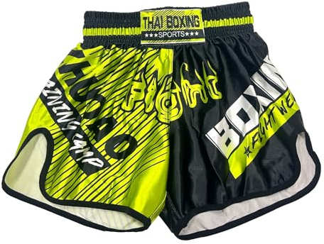 KKmeter Kids Boys Muay Thai Shorts Boxing Kickboxing MMA Club Training Competitions Athletic Trunk (US, Alpha, Large, Regular, Green)
