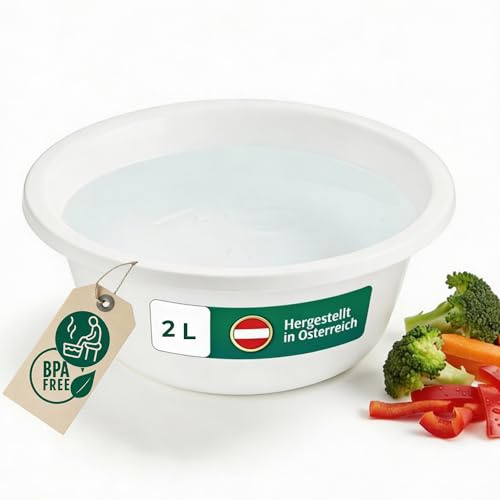 Novaliv Spülschüssel Rund 2L, D24 cm, Weiß, BPA-frei Spülmaschinenfest Ideal für Küche und Camping, kleine Rundschüssel, Plastikschüssel klein, Waschschüssel klein, Plastic bowl