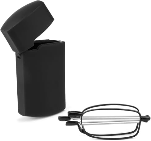 Aolso Ultratunna vikbara läsglasögon, anti-blåljusglasögon för kvinnor och män, metallram, bärbara reseglasögon med glasögonfodral