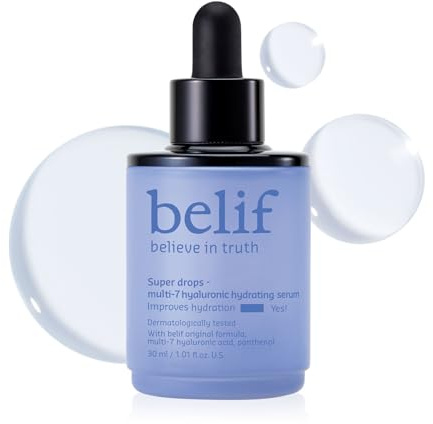 belif Super Drops Multi-7 Hyaluronic Hydrating Serum - Sérum Hidratante con 7 Tipos de Ácido Hialurónico | Hidratación Profunda y Luminosidad | Cosmética Coreana,Korean Skincare (30ml)
