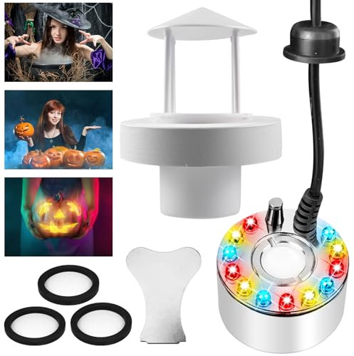 GAOUTO Fogger, nebulizzatore a ultrasuoni a 12 LED, nebulizzatore in metallo, macchina per nebbia, nebulizzatore per piante d'acqua dolce, fontana d'acqua, stagno, vaso da giardino roccioso,