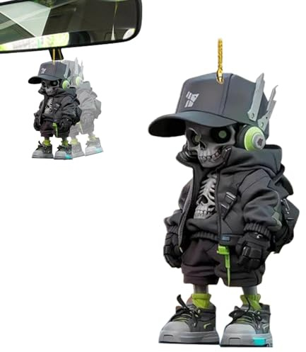 Pendentif de rétroviseur de voiture en acrylique - Tête de mort - Accessoire de fête d'Halloween - Décoration plate - Décoration de fête d'Halloween