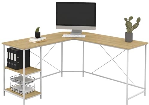 IDMarket - Bureau d'angle en Forme de L Detroit Design Industriel Bois et métal Blanc