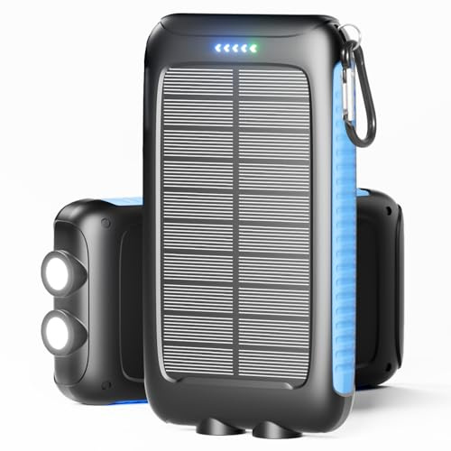 Caricatore solare Power Bank 49800 mAh – Power Bank portatile a ricarica rapida con porte USB di tipo C e doppie, compatibile con iPhone, Samsung e altri, pannello solare impermeabile per campeggio