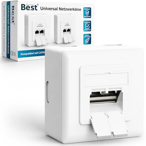 2x RJ45 Netzwerkdose Universal Datendose LAN Anschlussdose Auf / Unterputz | 2 Port RJ45 Netzwerkdose, 10 Gbit Ethernet, CAT6A/CAT7/CAT8 kompatibel, geschirmt, LSA, für Netzwerkkabel & Verlegekabel