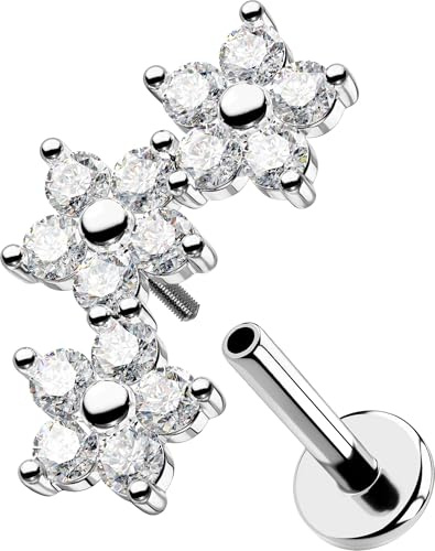 OUFER 16G Flower Helix Piercing Internally Threaded Conch Jewellery Stainless Steel 316L Cartilage Earring 8 mm Clear CZ Tragus Stud for Women Flat Back Earring