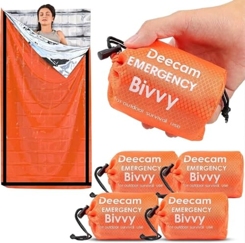 Deecam Lot de 4 sacs de couchage d'urgence en Mylar thermique pour le camping