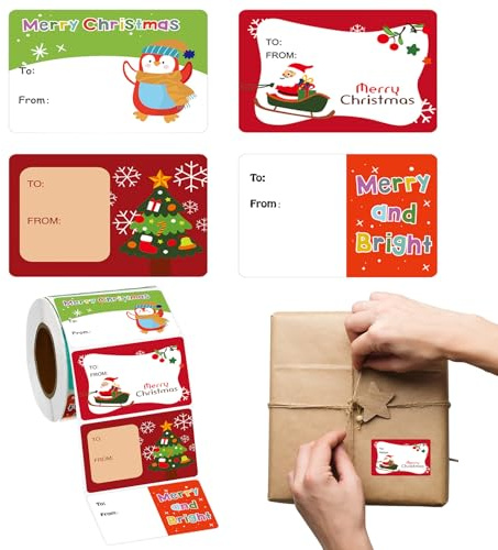 Uppgradera 500 stycken per rulle juletiketter självhäftande presentetiketter för julklappar jul namnetiketter klistermärken för omslagspapper festival födelsedag semester dekor (C)
