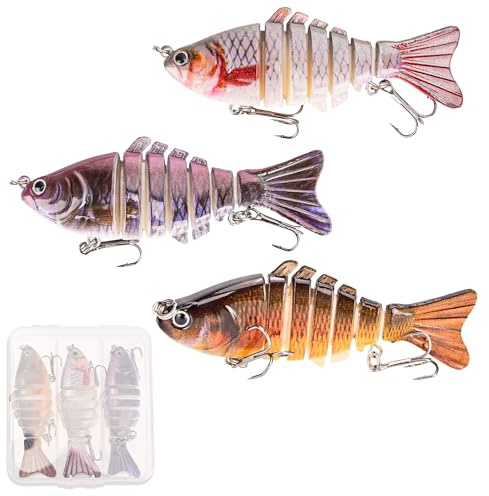 GDDDYWWJ 3 PCS Multi Jointed Pike Fishing Lures, 3D Lifelike Swimbaits Slow Sinking Artificial Baits Equipped With Built-in Rattle for Freshwater Saltwater Fishing Ideal for Pike