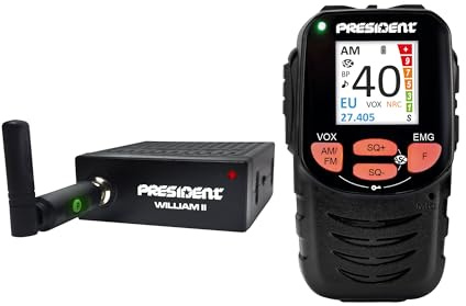 President William II ASC Radio CB Multistandard – Design Black Box con Comandi e Display su Microfono, 40 Canali AM/FM, 12V, Funzione VOX e Filtri ANL/NB – Compatta per Auto e Camion