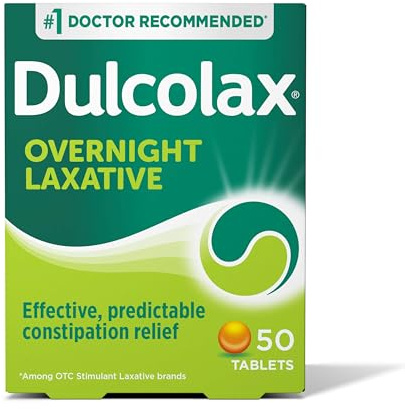 Dulcolax Stimulant Laxative Tablets, Predictable & Effective Constipation Relief, Relieves Straining & Bloating, Bisacodyl 5 mg, 50 Count