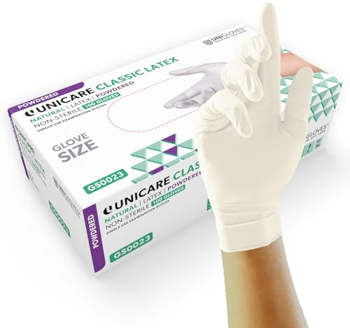 UNIGLOVES Unicare Latex-Einweghandschuhe - vielseitig einsetzbar | Leicht gepudert Untersuchungshandschuhe - Box mit 100 Handschuhen, naturfarben, klein (GS0022)