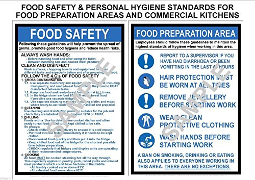 HEALTH & SAFETY 2 x A4 LAMINATED COMMERCIAL KITCHEN SIGNS FOOD & PERSONAL HYGIENE