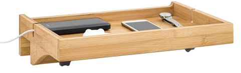 SoBuy Klemmregal fürs Bett mit Kabelführung - Bambus-Nachttisch für Bücher, Smartphones & Brillen, 36x25x9cm Natur NKD01-N