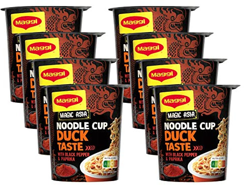 MAGGI Magic Asia Noodle Cup Duck, Instant-Nudeln mit Enten-Geschmack, leckeres Fertiggericht im praktischen Becher, mit Gemüse verfeinert, 8er Pack (8x63g)