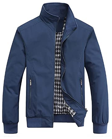 VANVENE Mens Casual Summmer Bomber Jackets Full Zip Rain Coat Windbreaker Water Resistant Lightweight Outwear M-3XL Navy