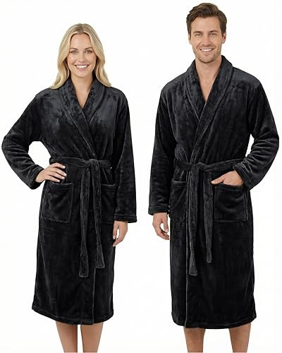 Gräfenstayn Peignoir pour femmes et hommes - col châle - unisexe - long - microfibre - OEKO TEX Standard 100 - taille (Noir, XXXL)