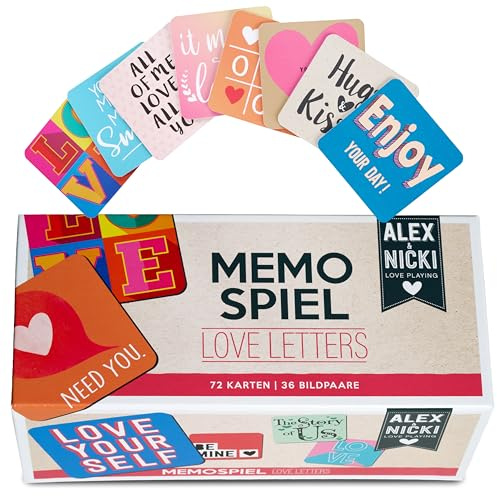 Alex & Nicki® Love Letters Memory | 72 Karten mit Liebessprüchen | Romantisches Kartenspiel für Paare | Date Night Spiel Erwachsene