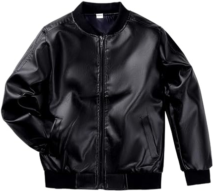 TLAENSON Boys Leather Jackets For Toddler Kids Faux Motorcycle PU Leather Coats 50s 80s Bomber Tops Black Size 130/7-8 Years