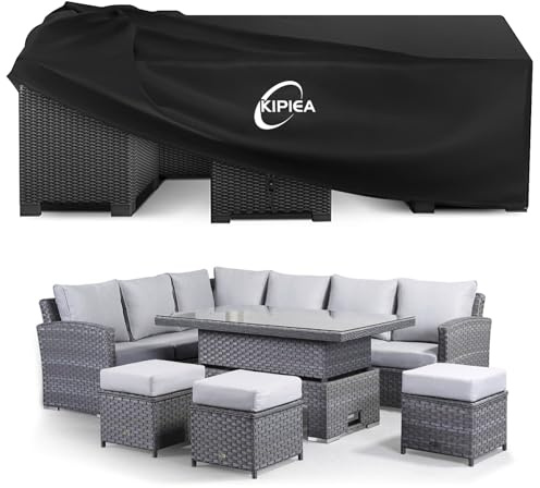 Kipiea Gartenmöbel Abdeckung Winterfest, 420D Oxford Gewebe Wasserdicht & Anti UV Plane Schutzhülle für Gartenmöbel, Rechteckige Abdeckplane Gartenmöbel für Gartentisch Loungemöbel - 350x262x90cm