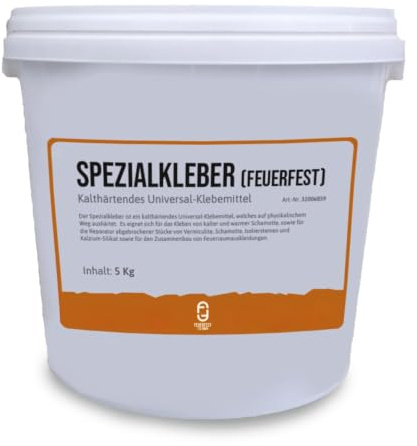 Feuerfester Kleber [Menge 5 kg] - Für Schamotte, Vermiculite & Silikat - Kleber 1.350 °C hitzebeständig - Reparieren, Kleben, Fixieren - Universal Hochtemperaturkleber alle Materialien