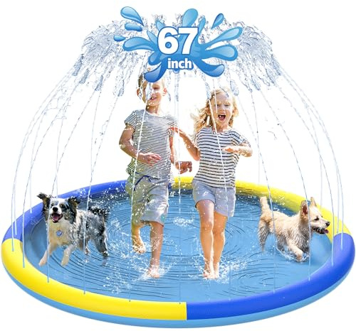 CACSPS Tapis Anti-éclaboussures antidérapant de 170 cm pour Enfants et Chiens, arroseur épais, Jouets Aquatiques d'été en Plein air, pataugeoire Extra Large pour Enfants